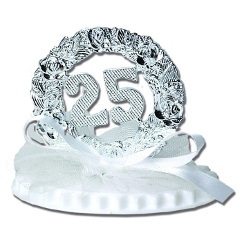 Anniversaire de mariage sur socle double 7,5 cm : 25 ans ARGENT