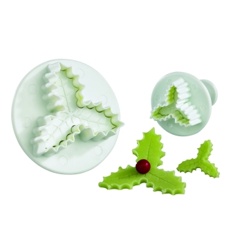 Découpoir plastique Empreinte + Poussoir Feuille de houx triple