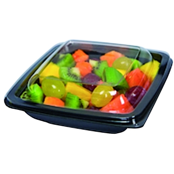 Assiette carrée noire à salade PET pour utilisation froide - sachet de 50 ou 60 unités