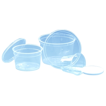 Pot à coulis transparent avec couvercle blanc étanche - 50, 100, 150 ou 200 unités