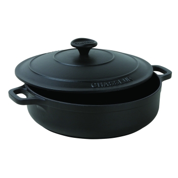 Cocotte ronde basse noire avec couvercle 