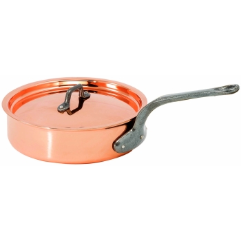 Sauteuse en cuivre cylindrique avec couvercle 