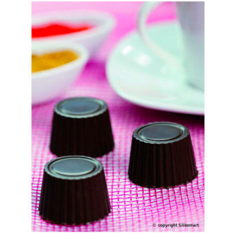 Plaque silicone pour chocolat "Easy Choc" : 15 ronds nervurés (plaque de 214 x 106 mm)  
