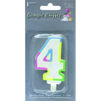 Bougie chiffre paillettée avec support - N°4