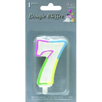 Bougie chiffre paillettée avec support - N°7