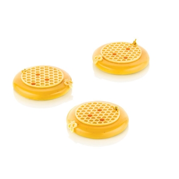 PLAQUE 5 DECORS ALVEOLES ET ABEILLES (ALVEOLE 3)-Ø75MM h3.5MM+21x18MM