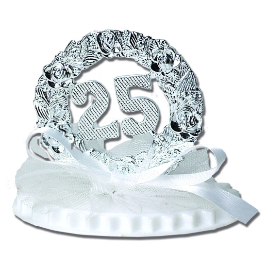 Anniversaire de mariage sur socle double 7,5 cm : 25 ans ARGENT