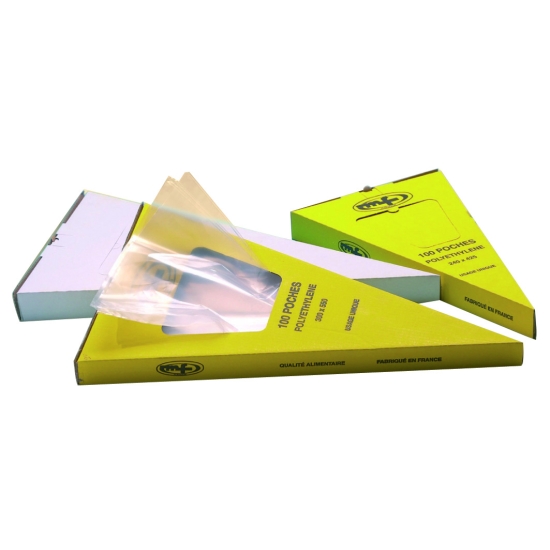 Poche jetable polyéthylène 85 microns - boite distributrice de 100 pièces