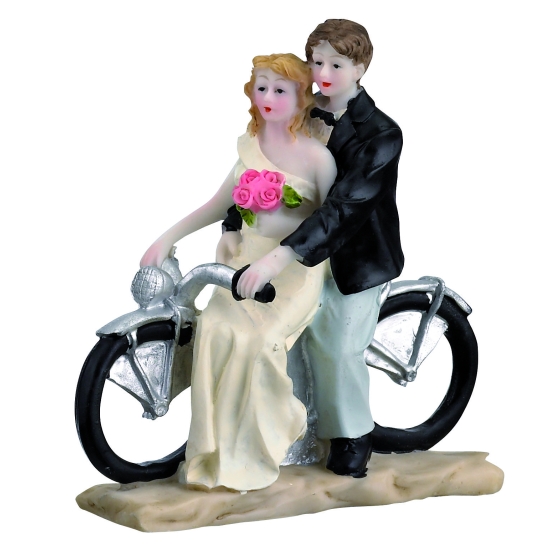 Couple sur moto en polystone
