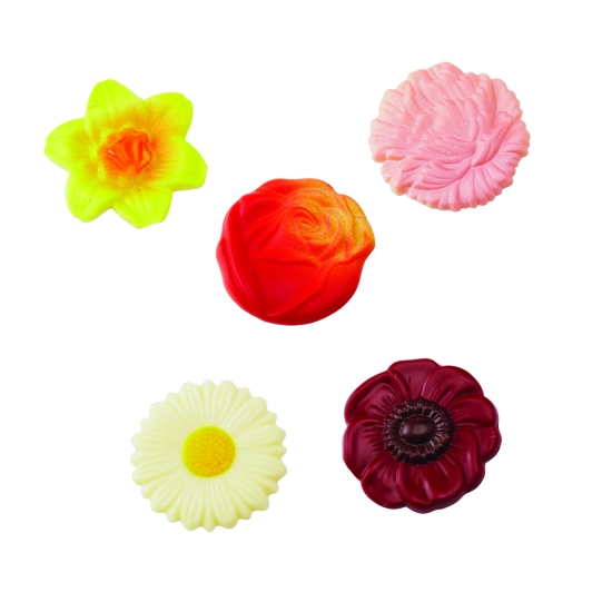 Fleurs assorties - 5 motifs pour la décoration des entremets et gâteaux - 10 empreintes