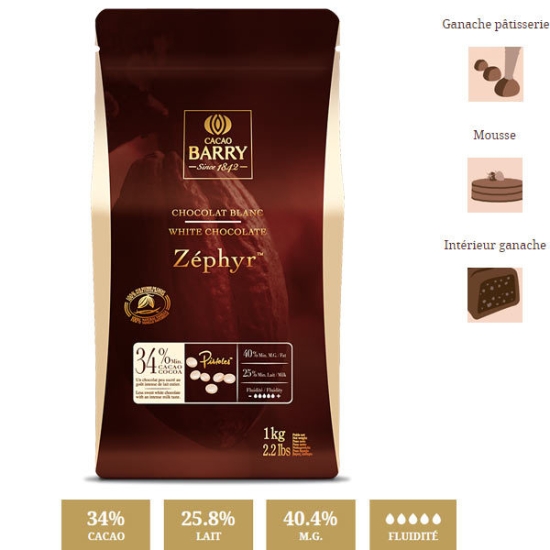 CHOCOLAT BLANC ZEPHYR - 1KG ou 500 grammes