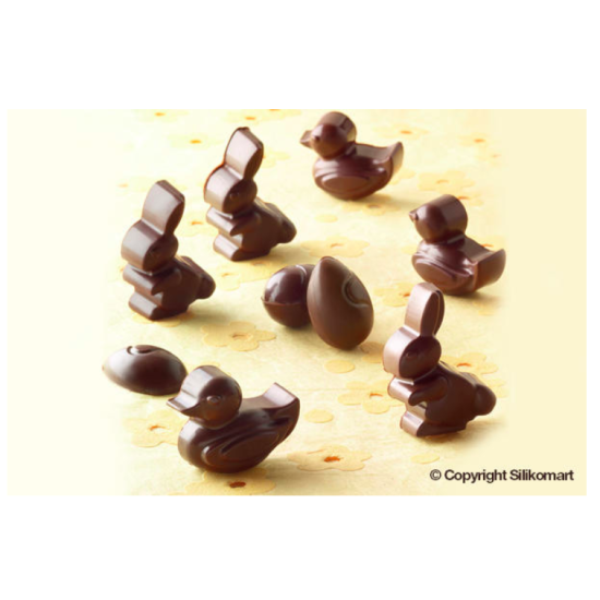 Plaque silicone pour chocolat "Easy Choc" : 14 sujets Pâques  (plaque de 214 x 106 mm)      