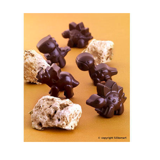 Plaque silicone pour chocolat "Easy Choc": 12  dinosaures (plaque de 214 x 106 mm)   
