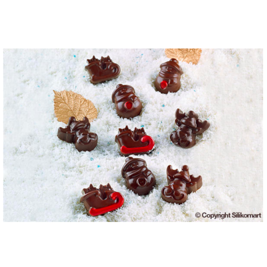 Plaque silicone pour chocolat "Easy Choc" : 15 sujets Noel  (plaque de 214 x 106 mm)