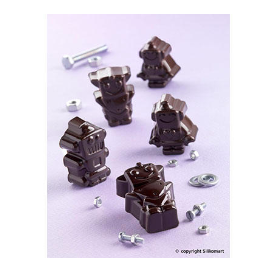 Plaque silicone pour chocolat "Easy Choc": 12 robots (plaque de 214 x 106 mm)    