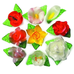 Bouquet floral 18 Fleurs sucre tiré + 30 Feuilles