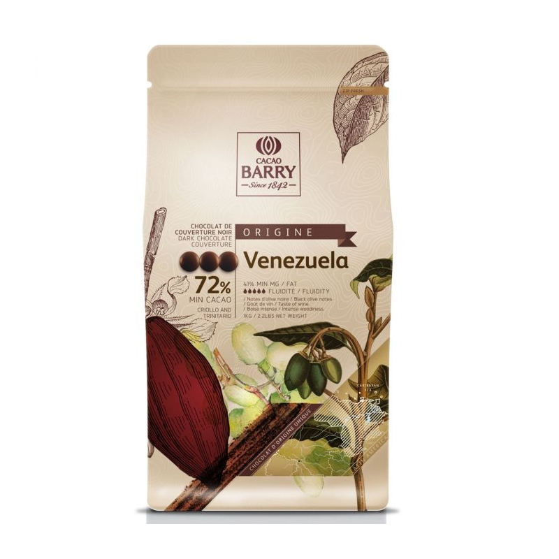 CHOCOLAT DE COUVERTURE VENEZUELA 72% - SACHET DE 1KG - CASHER 